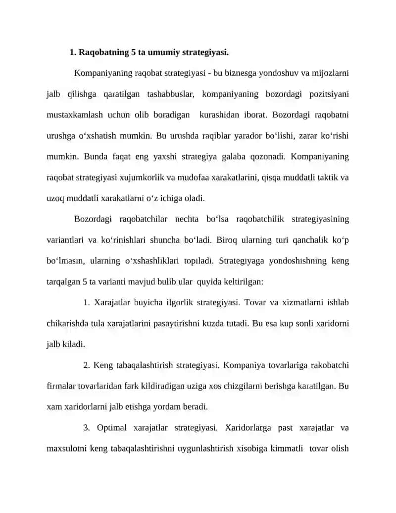 Raqobatning 5 ta umumiy strategiyasi 2