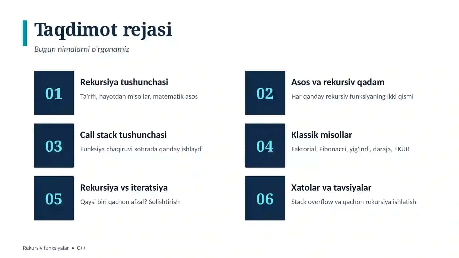 Rekursiv funksiyalar C++ dasturlash tilida 2