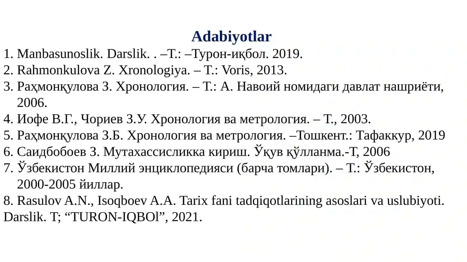 Tarix–ilmiyfansifatida. Fanpredmeti 2
