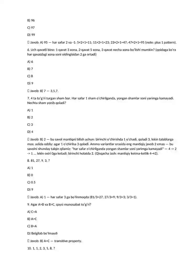 Davlat xizmatchisi 2025 — MANTIQIY TESTLAR (100 TA) 2