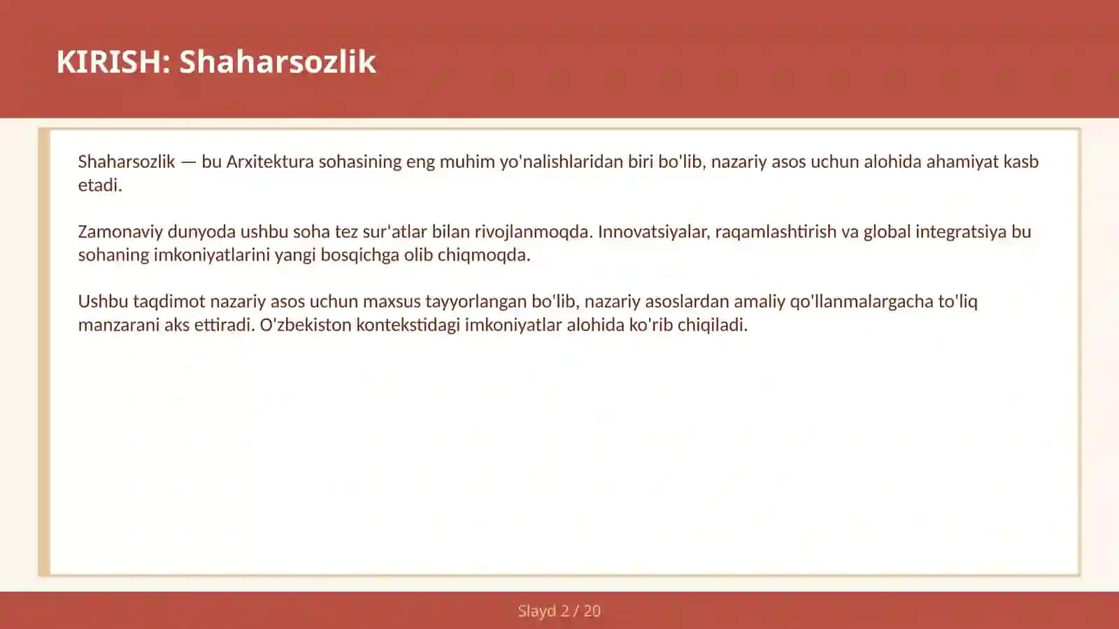 Shaharsozlik 2