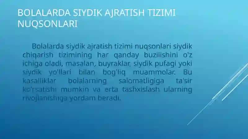 Bolalarda siydik ajratish tizimi nuqsonlari 2