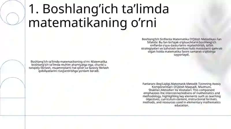 BoshlangʻIch Sinflarda Matematika OʻQitish Metodikasi Fan Sifatida 2