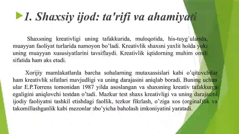 Shaxsiy ijod va ijodiy fikrlash vositalar 2