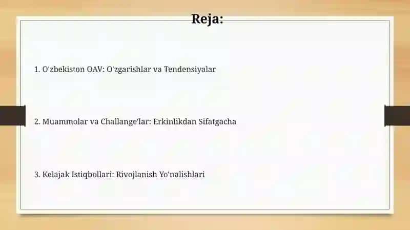 O'zbekiston OAV: O'zgarishlar va Tendensiyalar 2