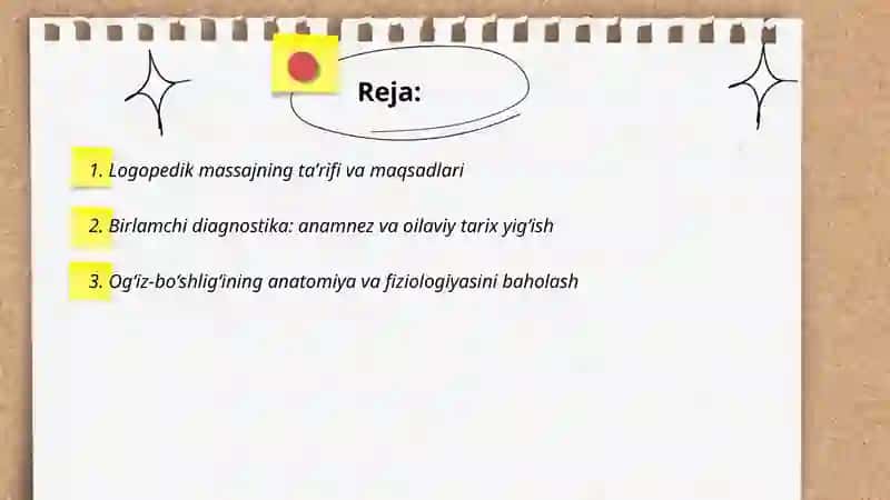 Logopedik massaj. Birlamchi diagnostika 2
