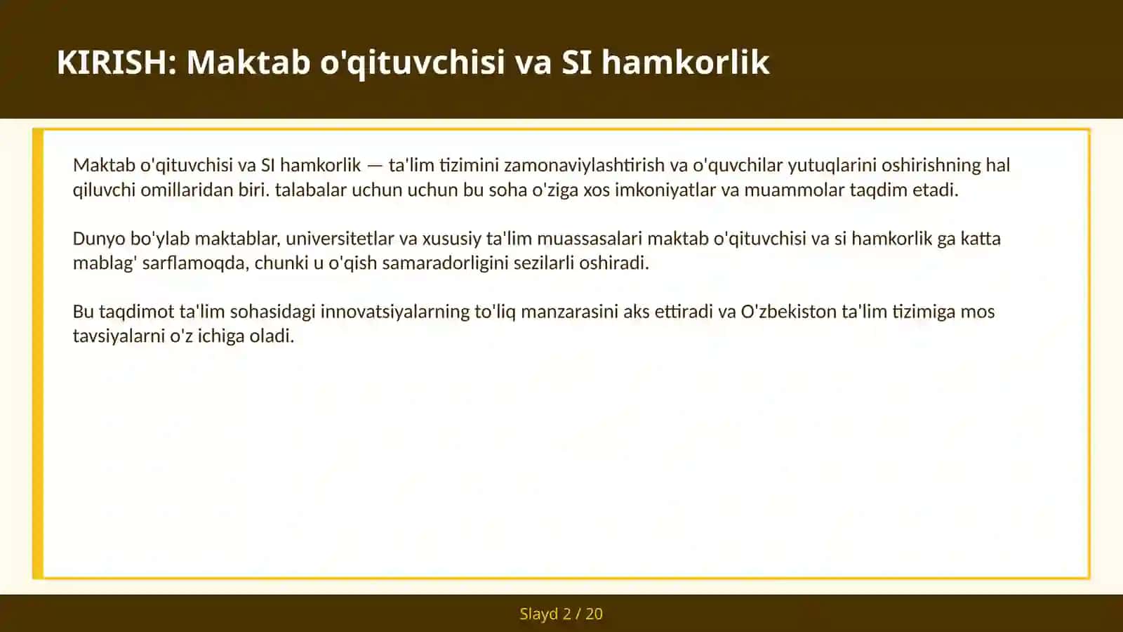 Maktab o'qituvchisi va SI hamkorlik 2