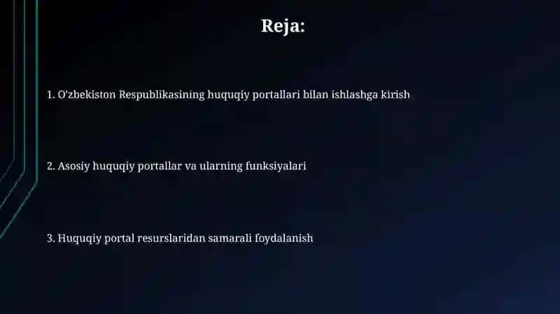 O‘zbekiston Respublikasi meyeriy xuquqiy portallari bilan ishlash 2