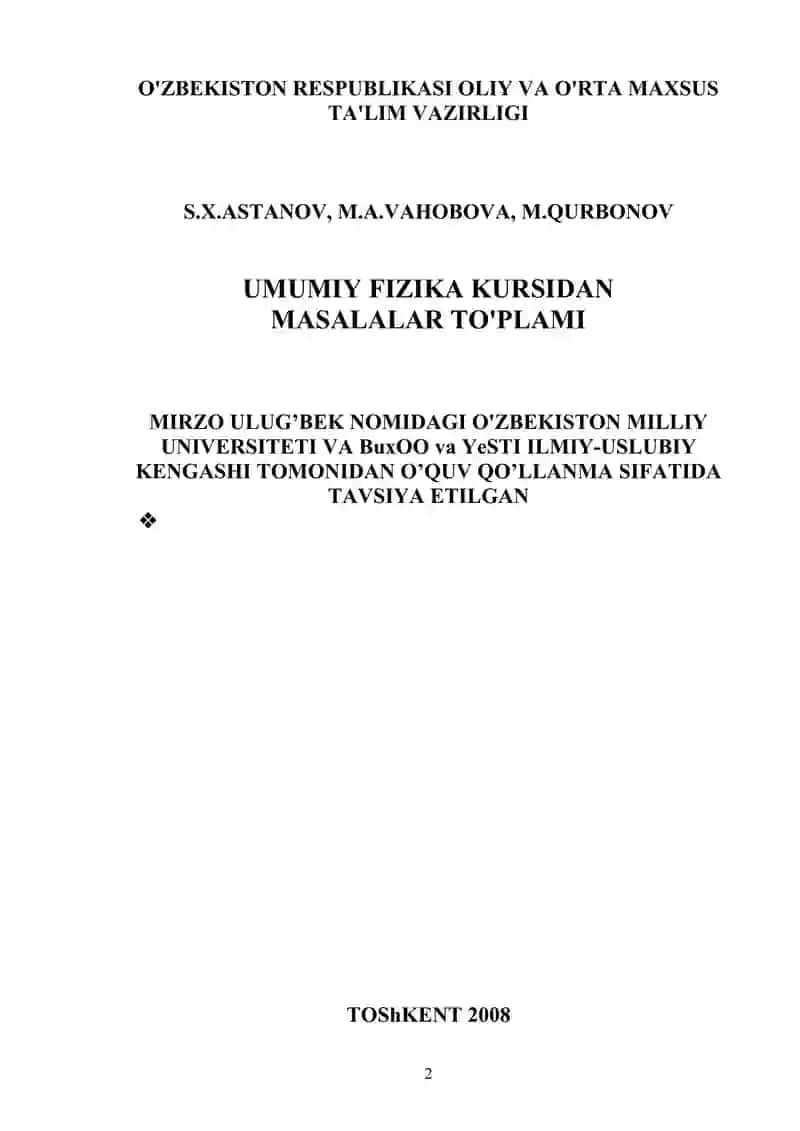 UMUMIY FIZIKA KURSIDAN MASALALAR TO'PLAMI 2
