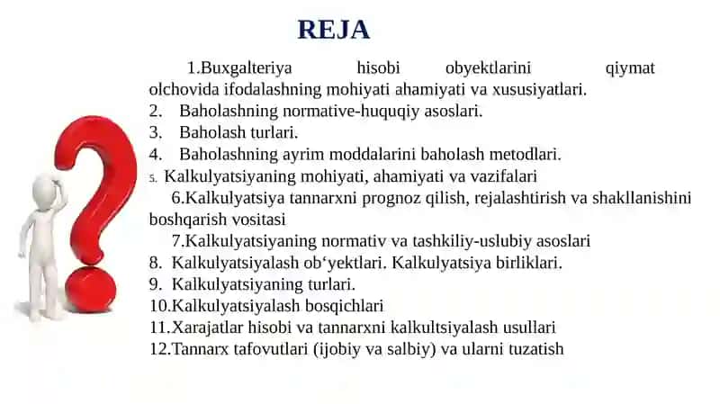 Baholash va kalkulyatsiya. 2