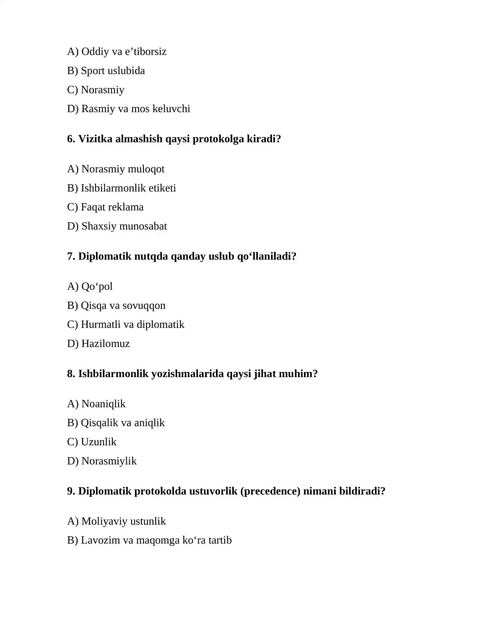 Diplomatik va ishbilarmonlik protokoli 2