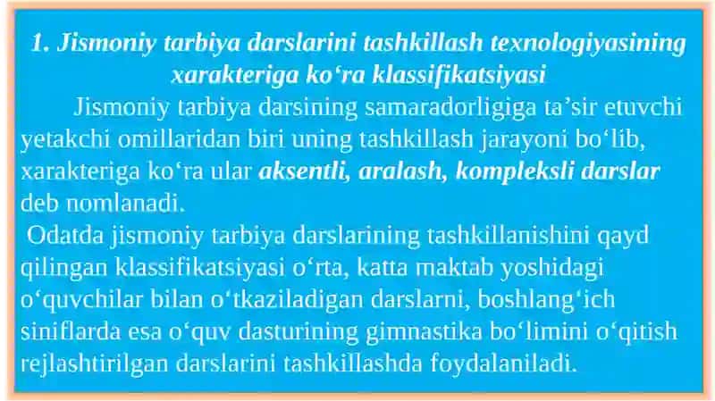 Jismoniy tarbiya darslarining klassifikatsiyasi 2