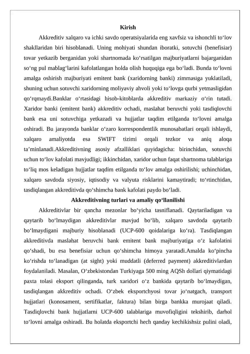 Akkreditiv bo‘yicha hisob-kitoblar 2