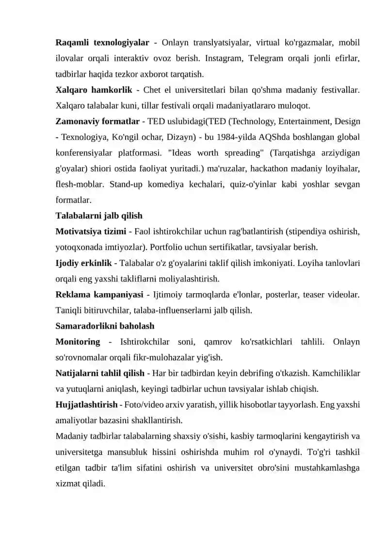 Oliy ta'limda madaniy tadbirlarni tashkil etish 2