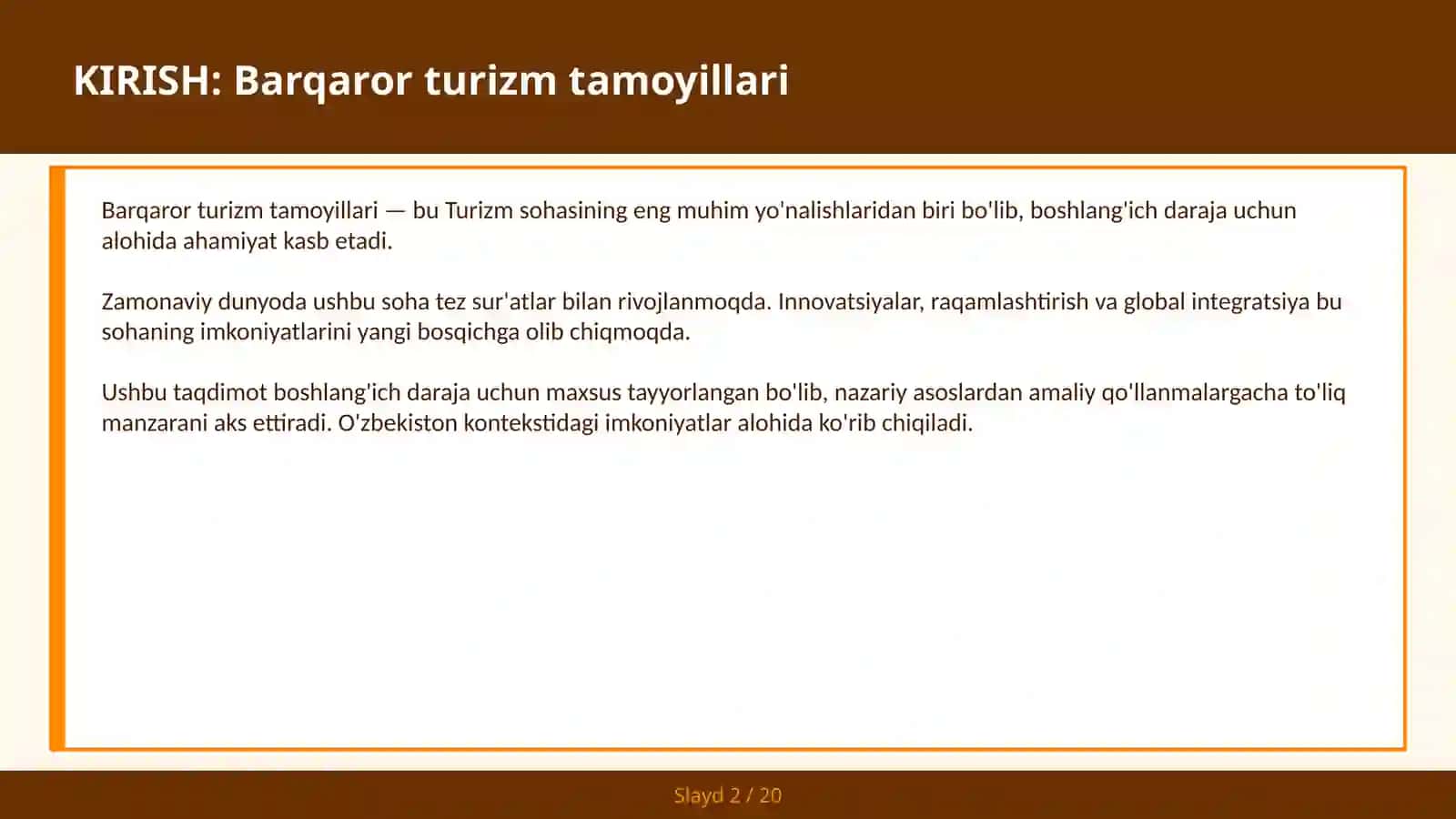 Barqaror turizm tamoyillari 2