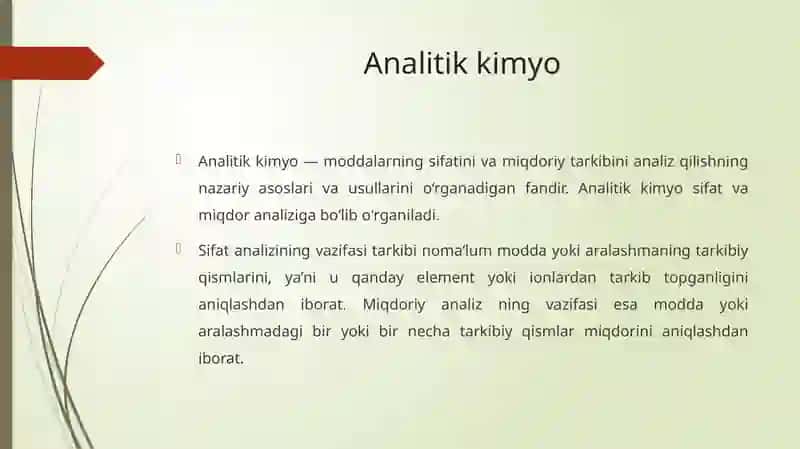 Analitik kimyo fanining vazifasi va mohiyati 2