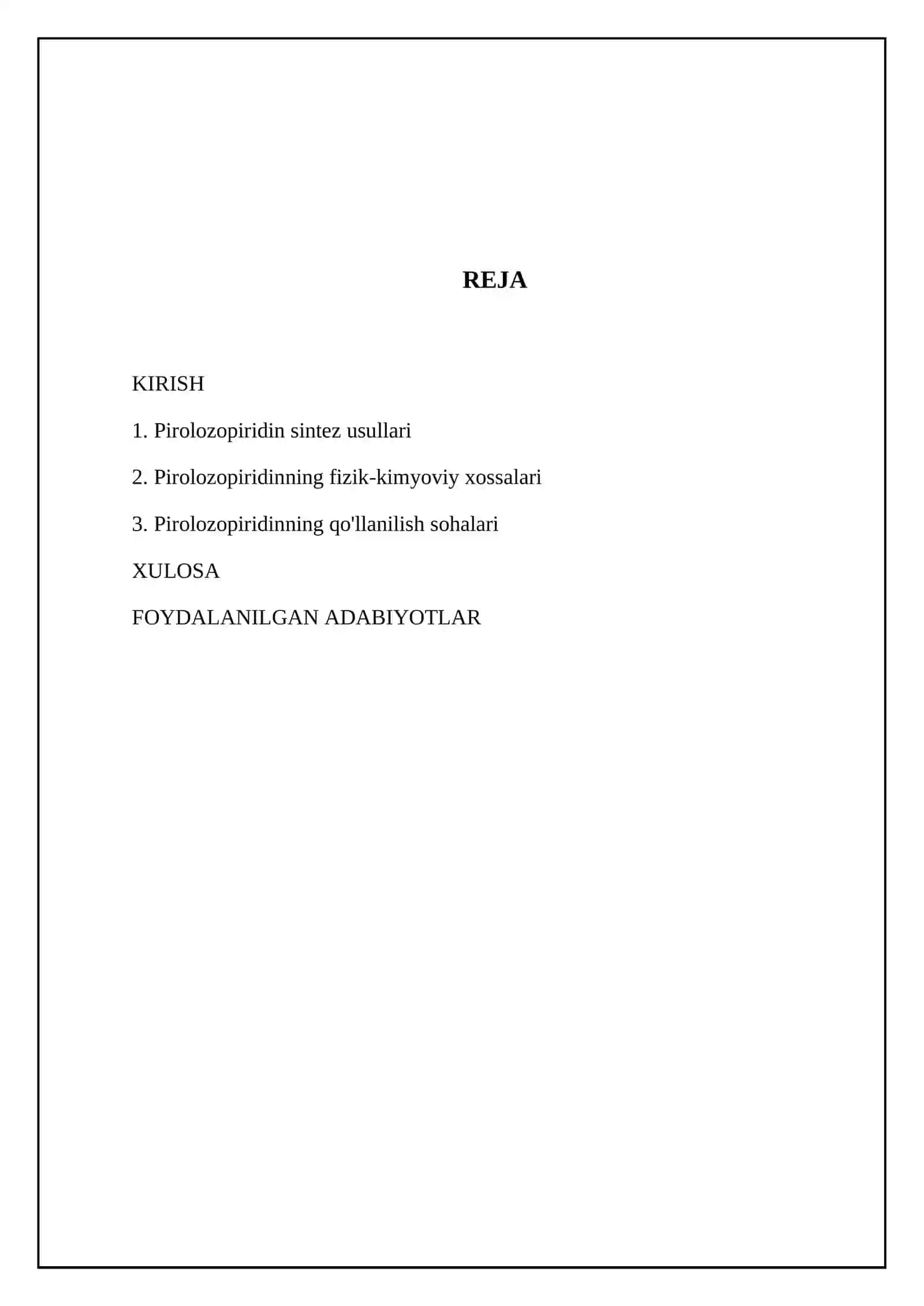 Pirolozopiridin olinishi va xossalari 2