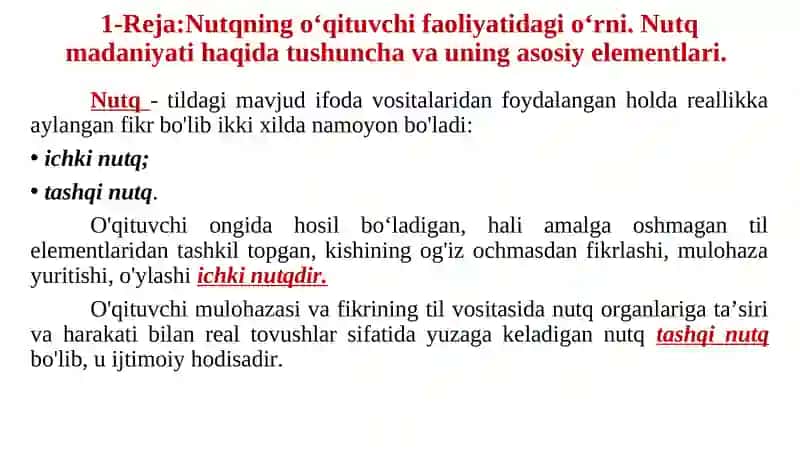 O‘qituvchining nutq texnikasi va notiqlik madaniyati. 2