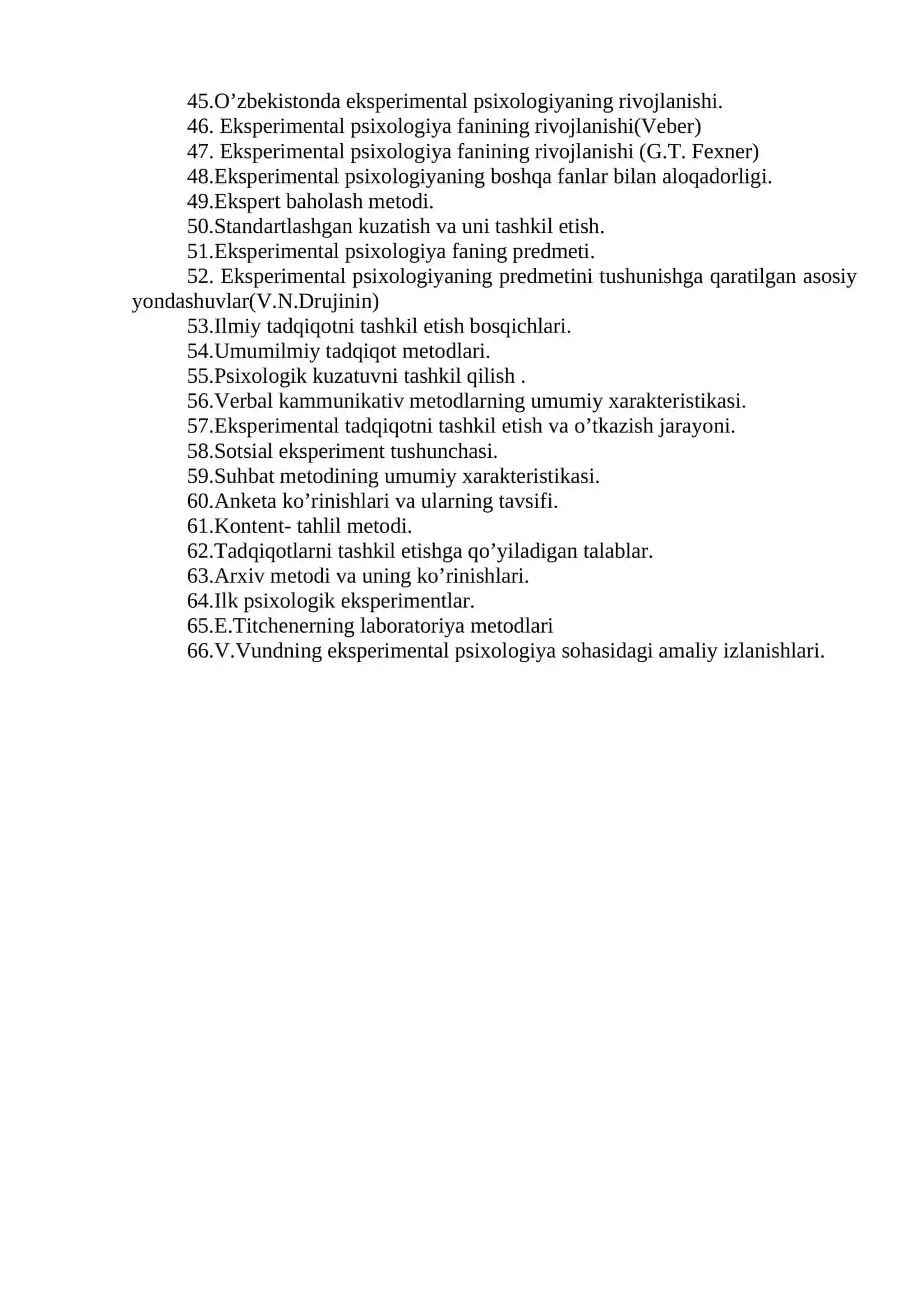 Eksperimental psixologiya fanidan mustaqil ta’lim mavzulari 2