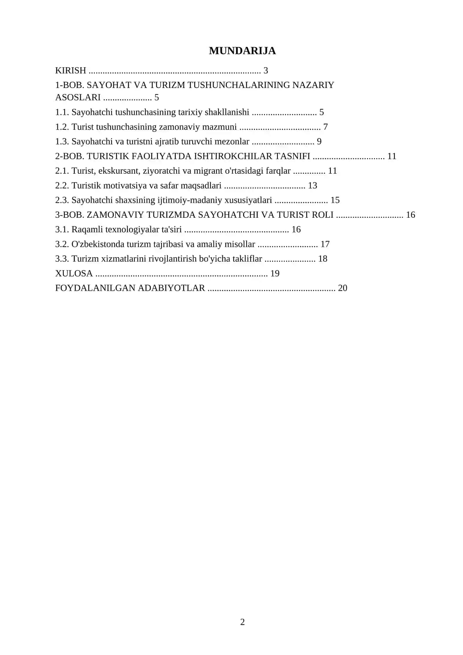 Sayohatchi va turist tushunchalari haqida tayyor mustaqil ish — DOCX/PDF 2