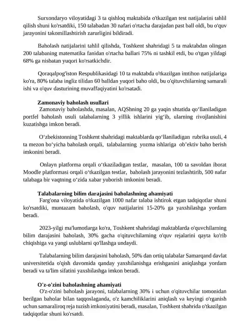 O‘quvchilar bilimlarini baholash 2