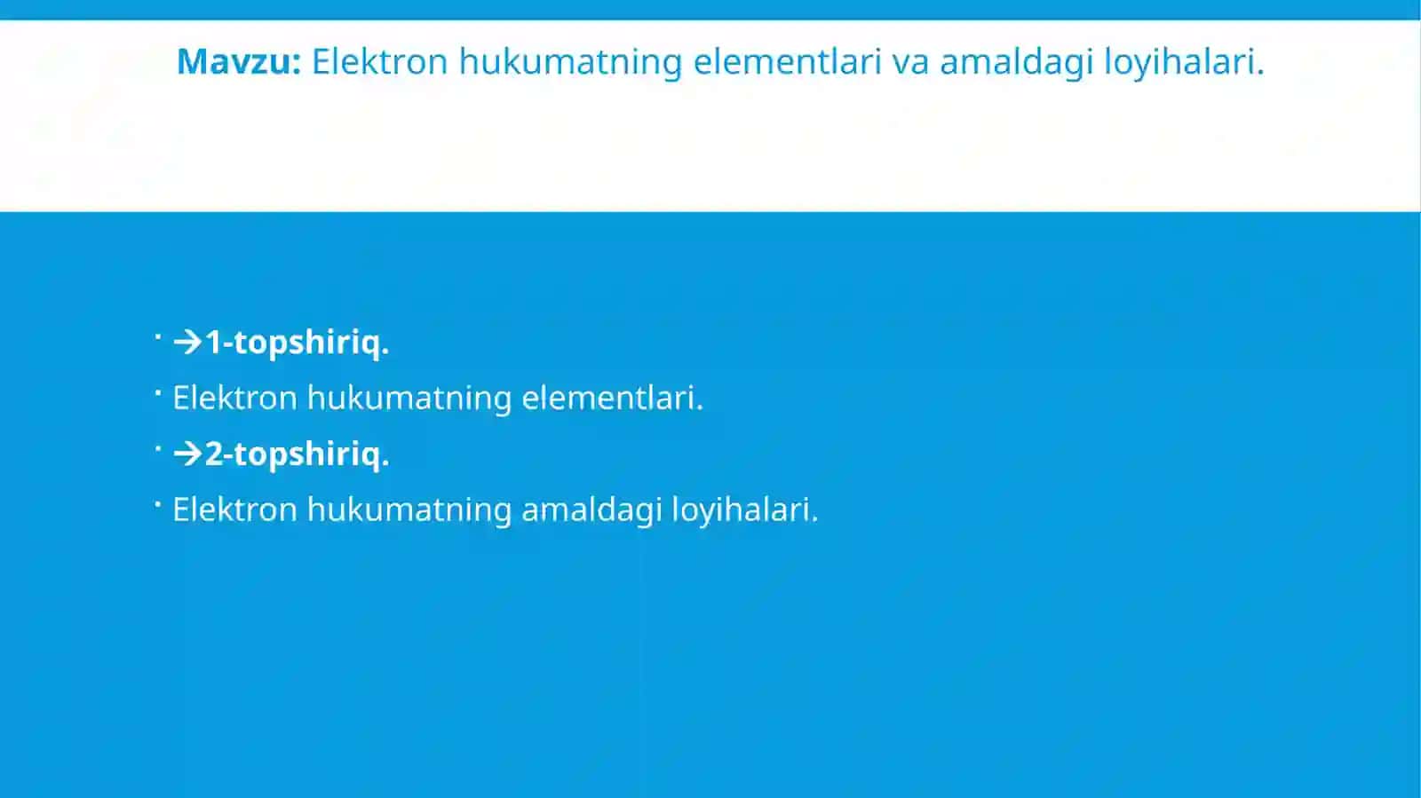 Elektron hukumatning elementlari va amaldagi loyihalari 2