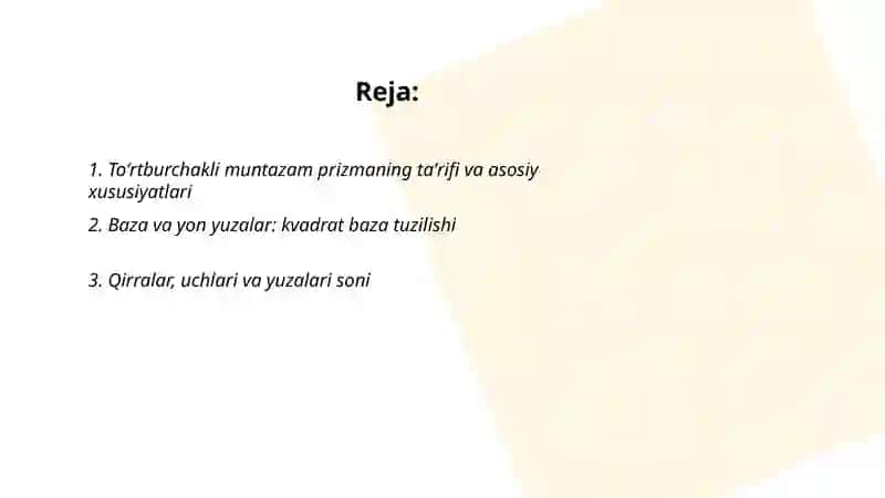 Toʻrtburchakli muntazam prizma 2