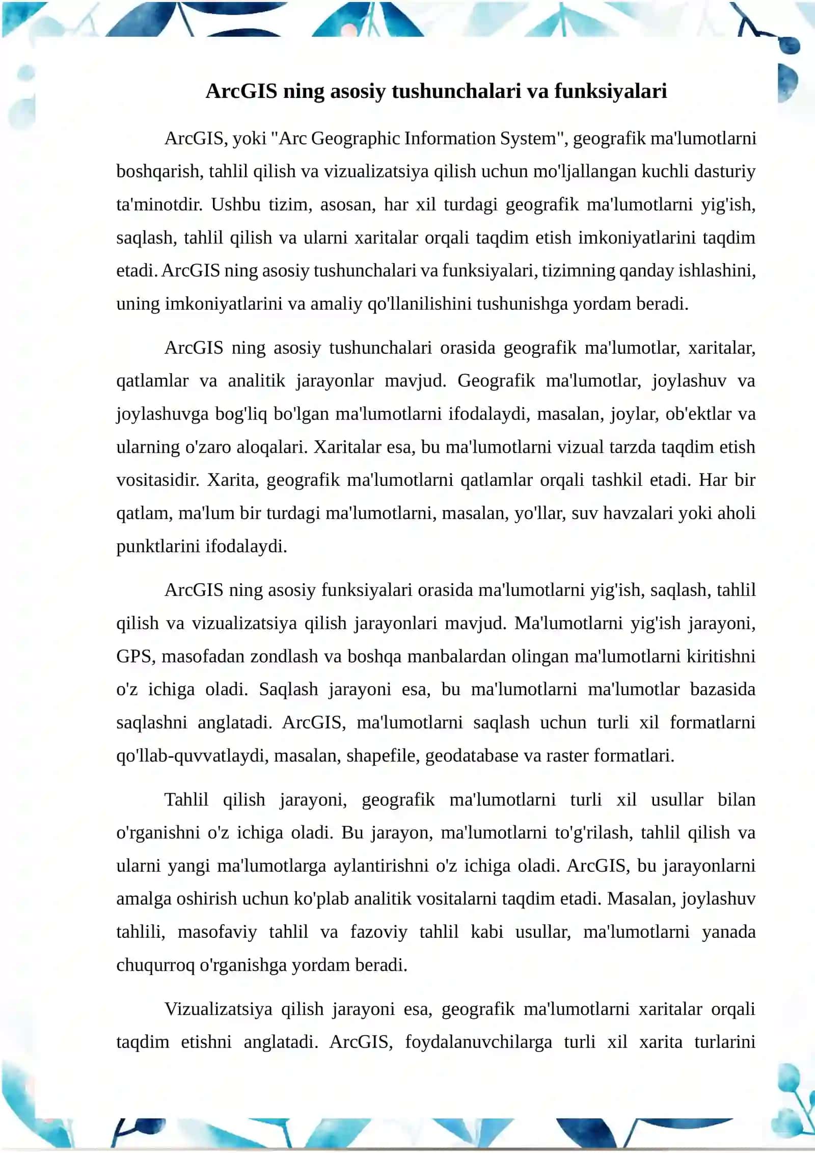 ArcGIS ning qo'llanilish imkoniyatlari 2