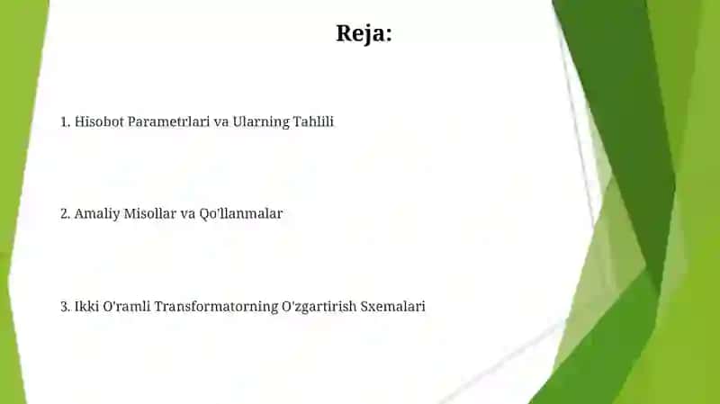 Ikki O'ramli Transformatorning O'zgartirish Sxemalari 2