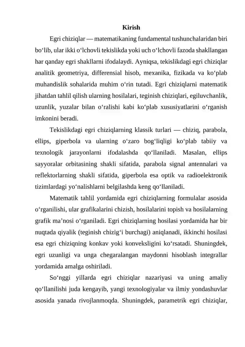 MAVZU: TEKISLIKDAGI EGRI CHIZIQLAR 2