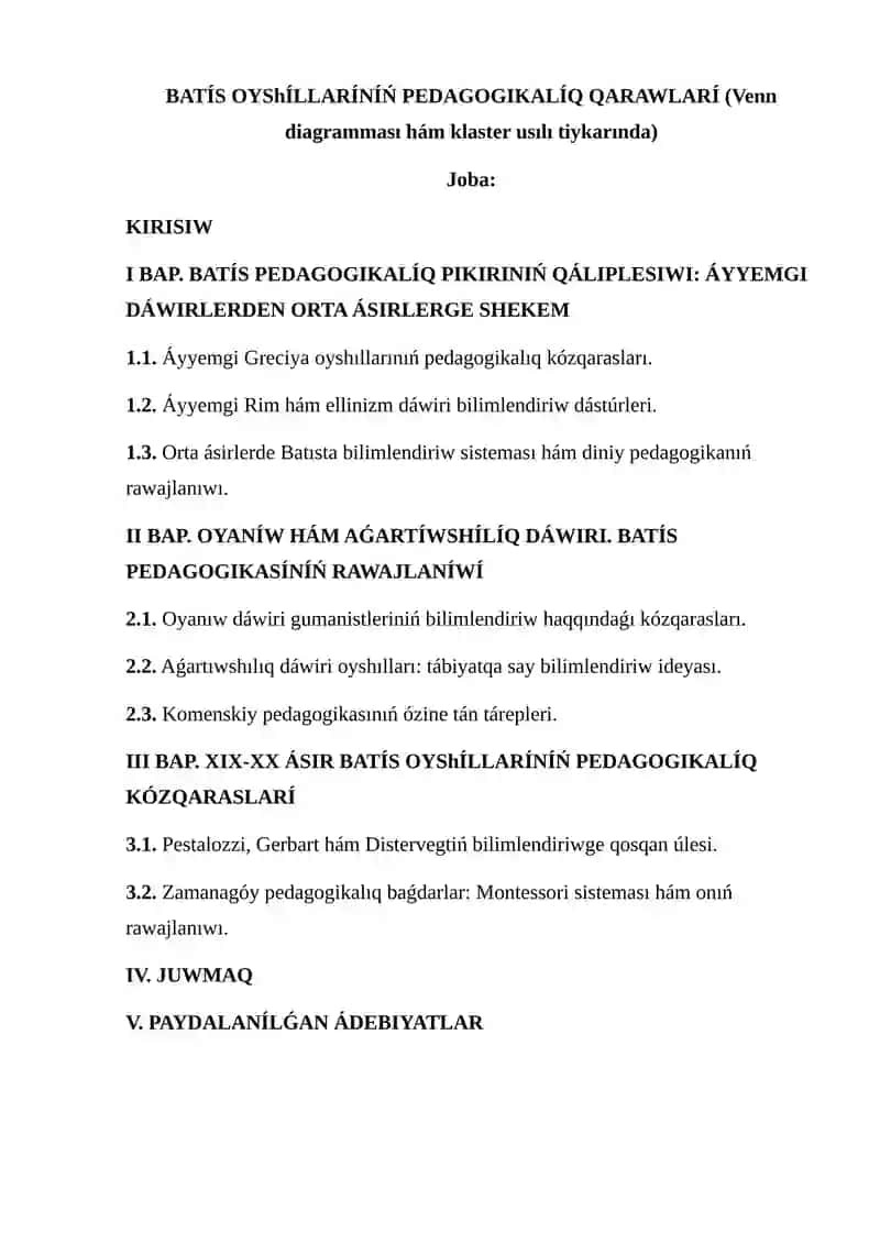 BATÍS OYShÍLLARÍNÍŃ PEDAGOGIKALÍQ QARAWLARÍ 2