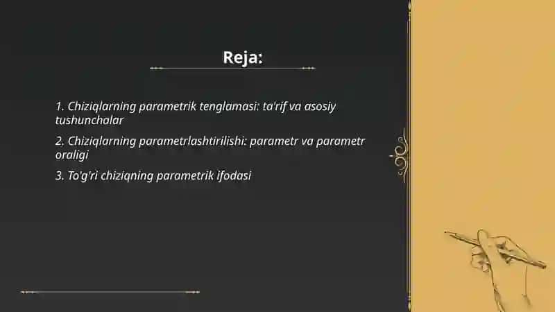 Chiziqlarning parametrik tenglamasi 2