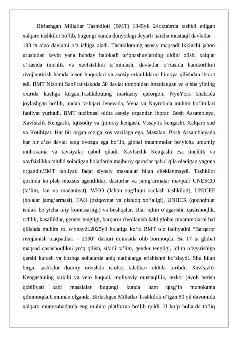 Birlashgan Millatlar Tashkiloti va uning faoliyati 2