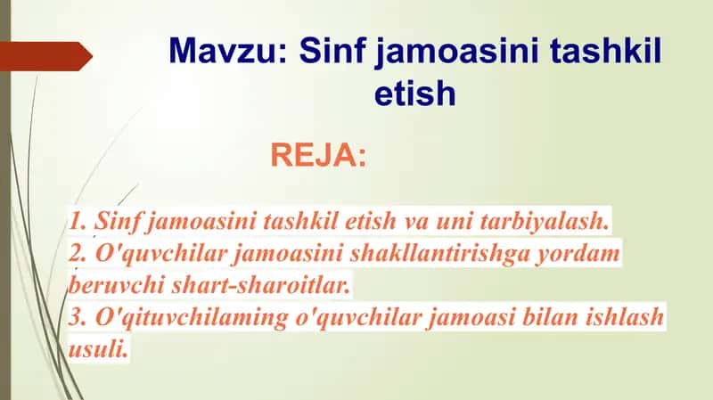 Sinf jamoasini tashkil etish 2