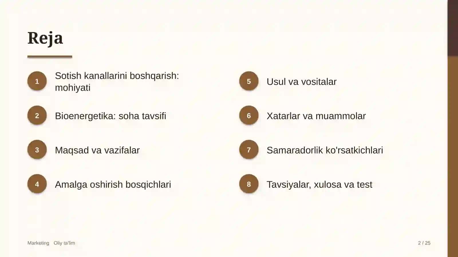 Bioenergetikada sotish kanallarini boshqarish 2