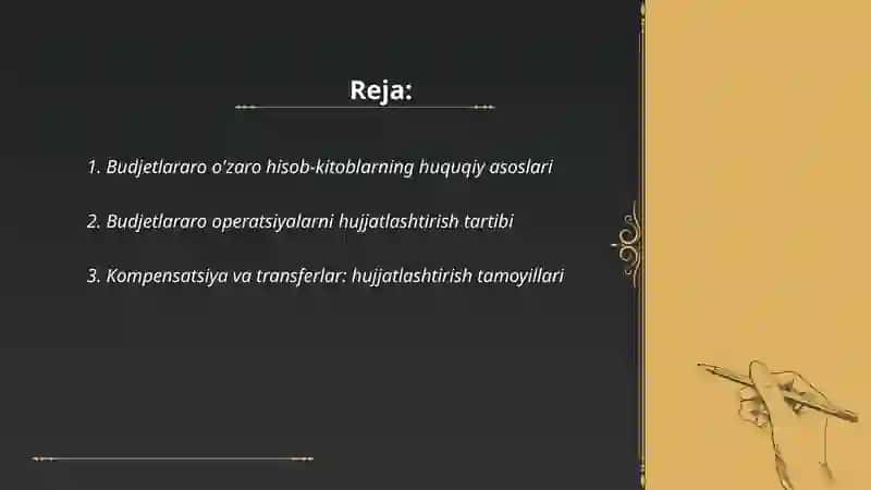 Budjetlararo o'zaro hisob-kitoblarning huquqiy asoslari 2