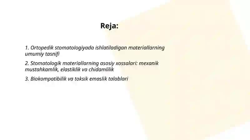 Ortopedik stomatologiyada qo'llanadigan materiallar 2