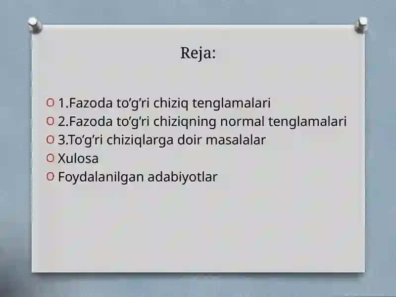 Fazoda to’g’ri chiziq tenglamalari 2