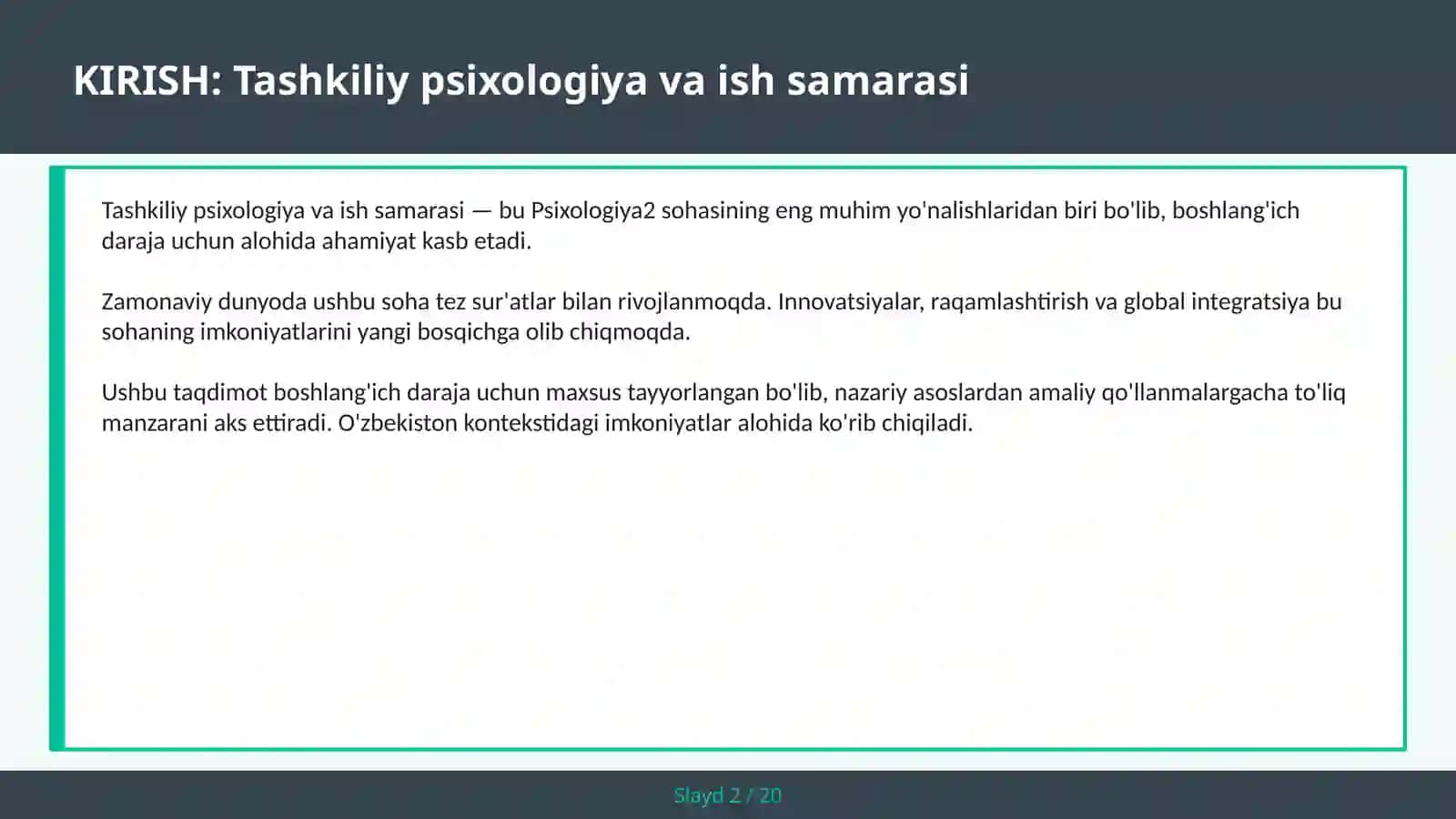 Tashkiliy psixologiya va ish samarasi 2