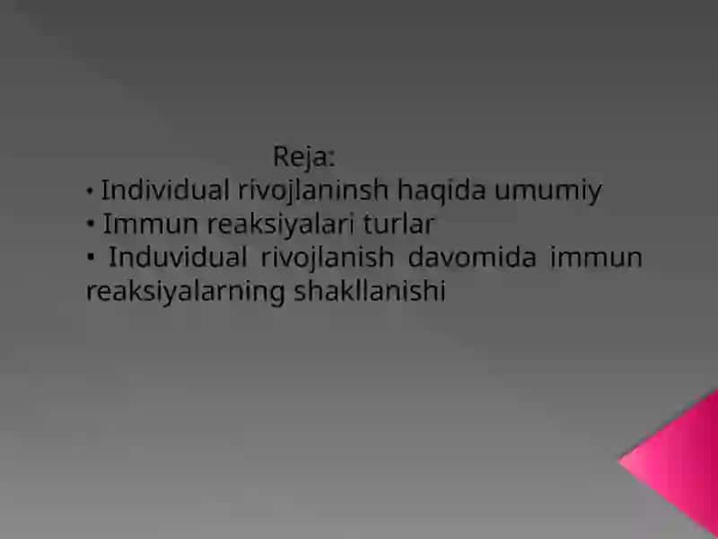 Individual rivojlanish davomida immun reaksiyalarning shakllanishi 2