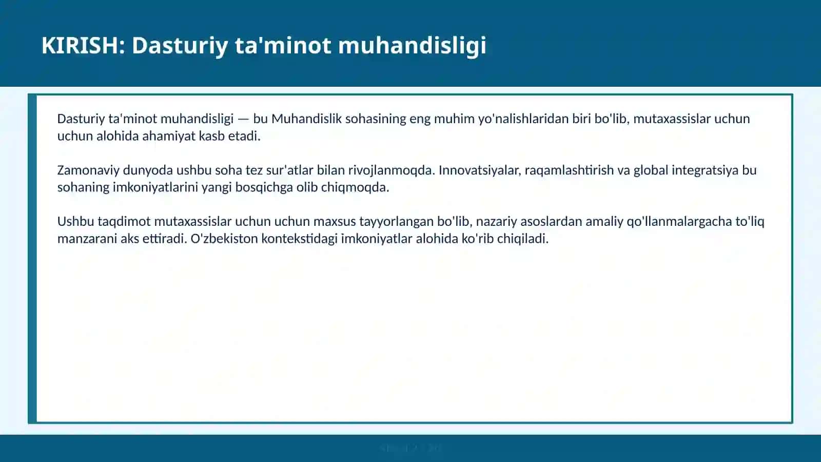 Dasturiy ta'minot muhandisligi 2
