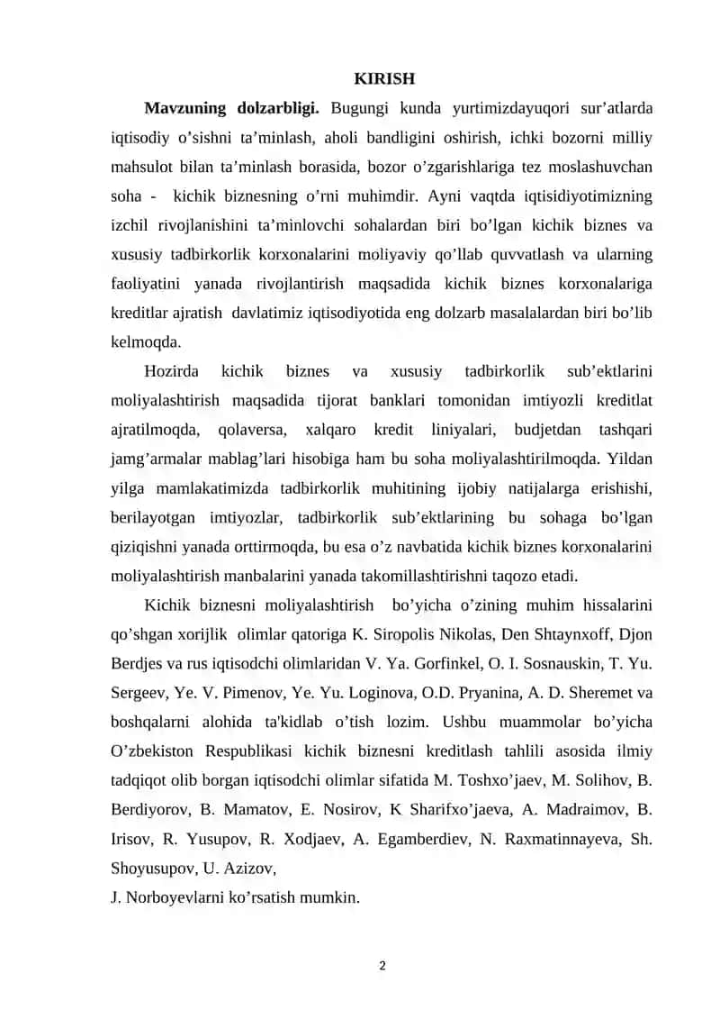 Kichik Biznesni Moliyalashtirish 2