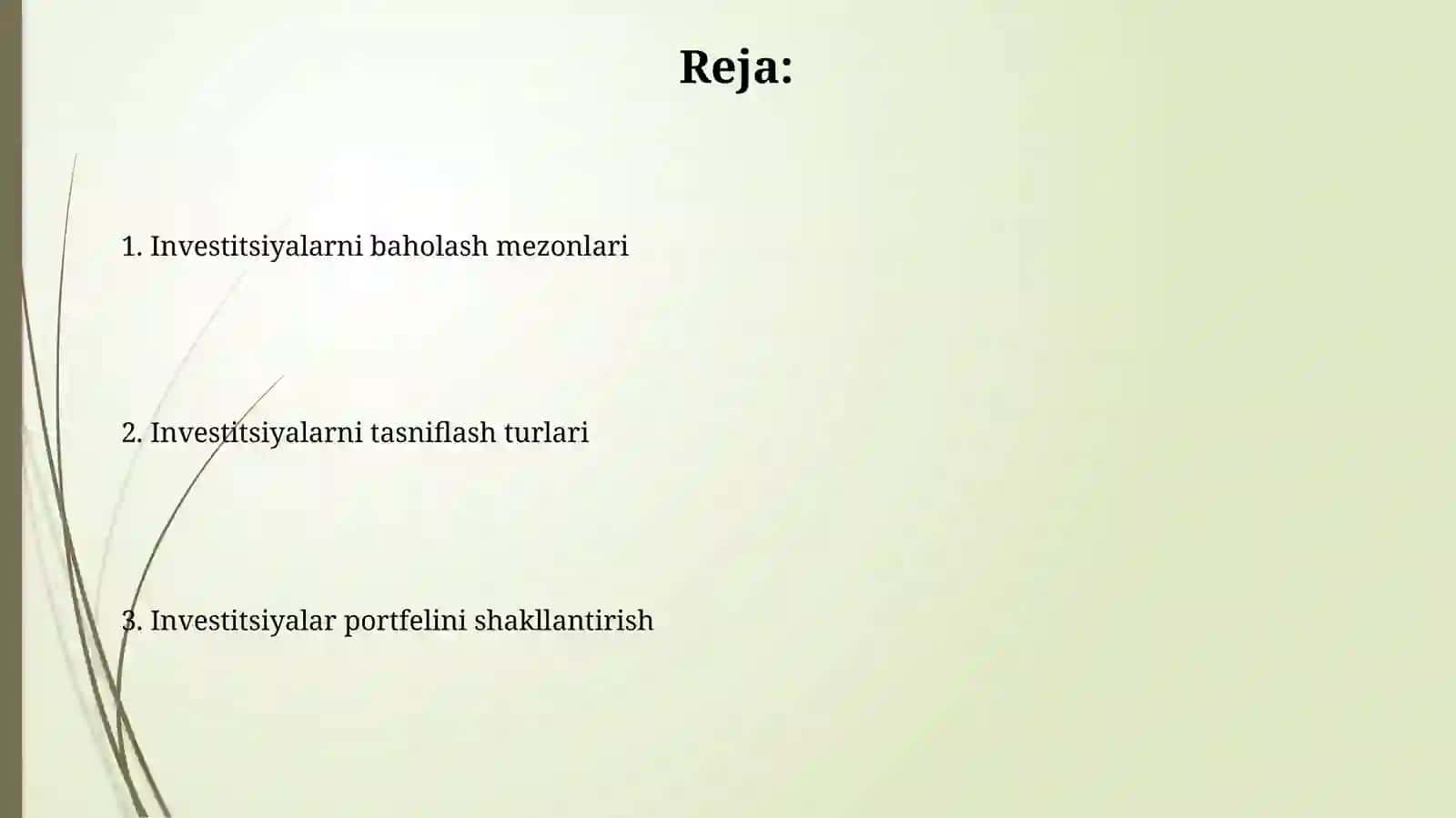 Investitsiyalarni turkumlash 2