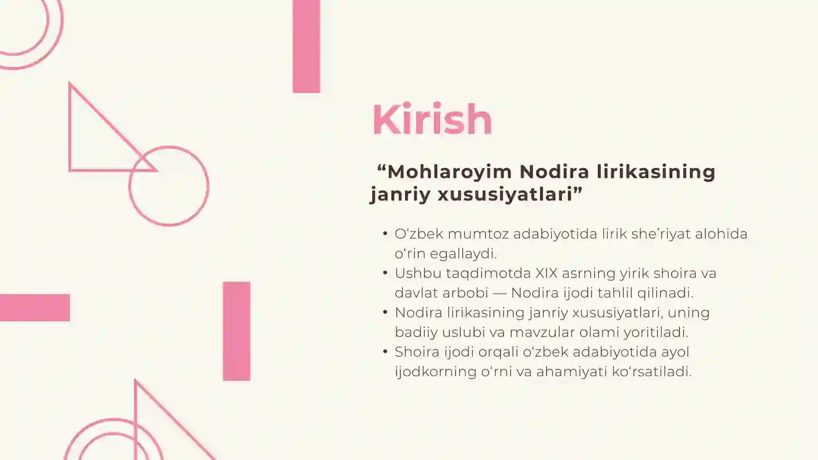 Mohlaroyim Nodira lirikasining janriy xususiyatlari 2