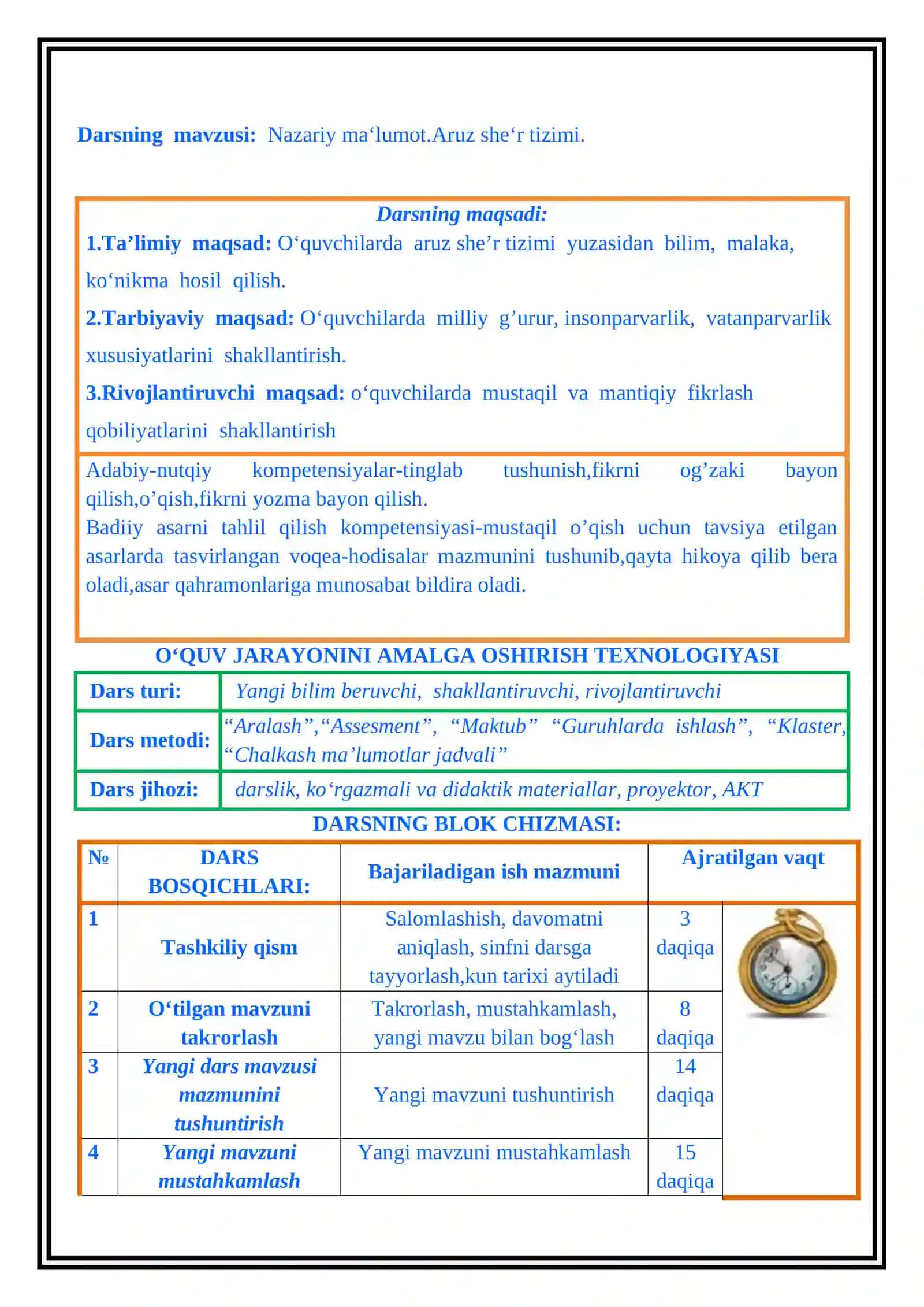 8-sinf Adabiyot fanidan dars ishlanma. Aruz she'r tizimi 2