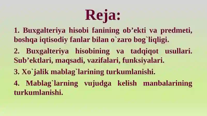 Buxgalteriya hisobi fanining predmeti va uning tadqiqot usullari 2