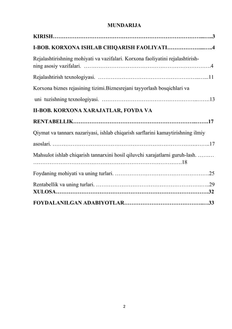 Korxona ishlab chiqarish faoliyati 2