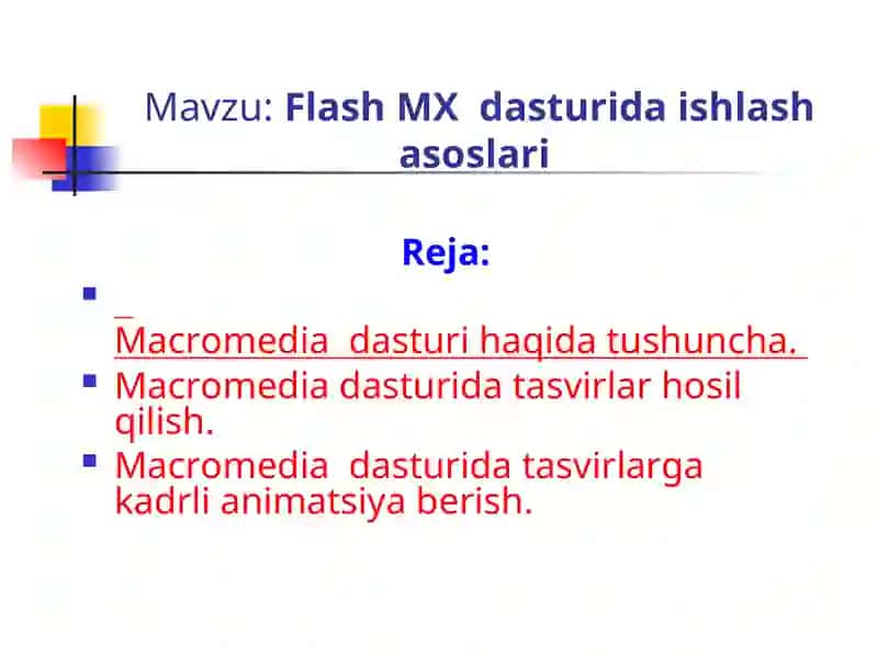 Flash MX dasturida ishlash asoslari 2
