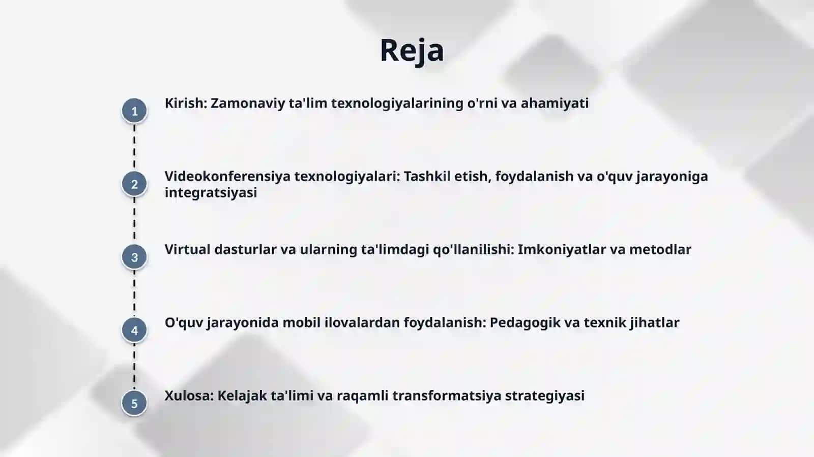 Videokonferentsiyani tashkil qilish va undan foydalanish. Virtual dasturlar va ulardan foydalanish. O'quv jarayonida mobil ilovalardan foydalanish. 2