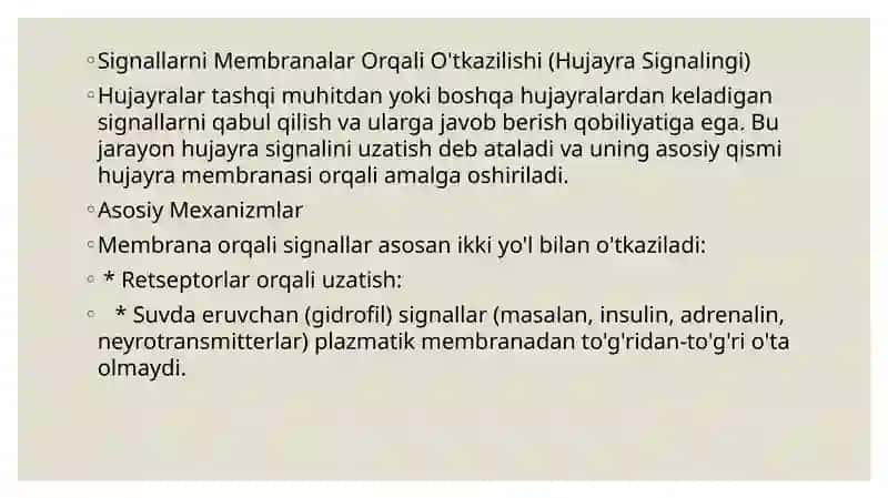 Signallarni Membranalar Orqali O'tkazilishi 2